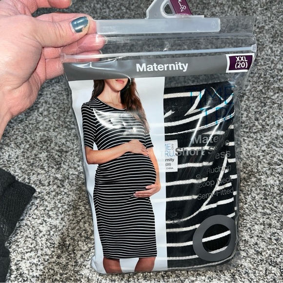 Time and Tru Women’s Maternity Ruched Dress Short Sleeve-STRIPE-2XL (20) - Picture 2 of 5